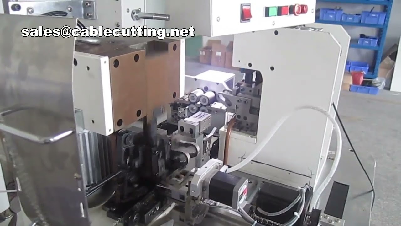 Flat cable cutting stripping and crimping machine